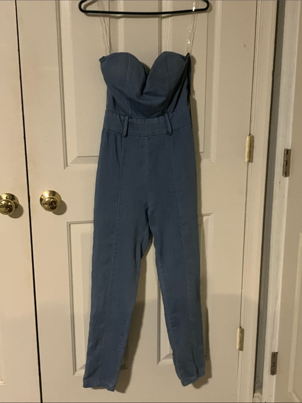 Haute Monde Dusty Blue Strapless Sweetheart Jumpsuit